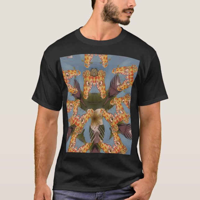 Kaleidoscope Giraffe Mandala: Abstract Safari Art T-Shirt (Front)