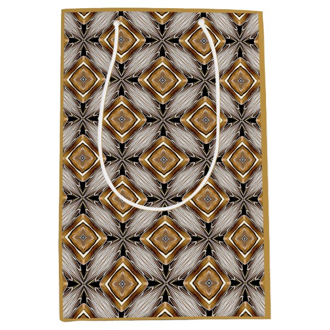 Kaleidoscope Golden-Bronze Pattern Medium Gift Bag (Front)