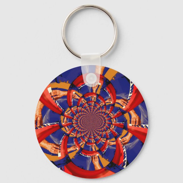 kaleidoscope hand playing red keyboard orange blue key ring (Front)