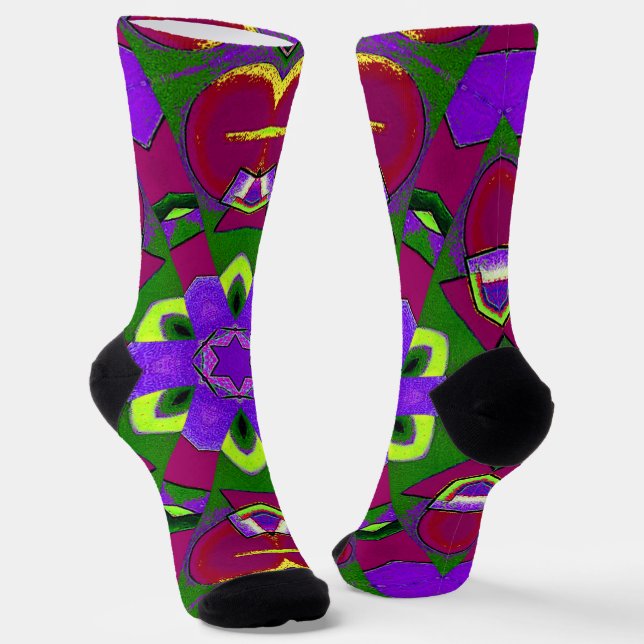 Kaleidoscope Hearts - Hearts painting kaleidoscope Socks (Angled)