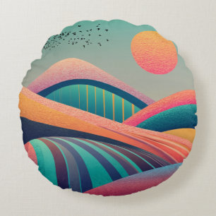 Kaleidoscope Hills Landscape Round Cushion