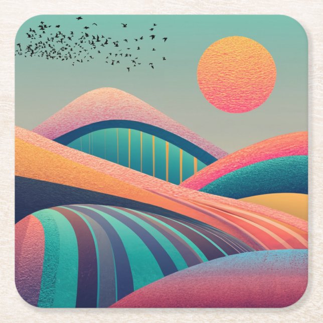 Kaleidoscope Hills Landscape Square Paper Coaster (Front)