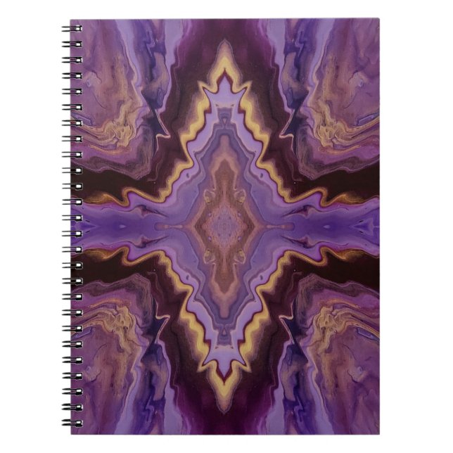 Kaleidoscope in purple, magenta, gold abstract notebook (Front)