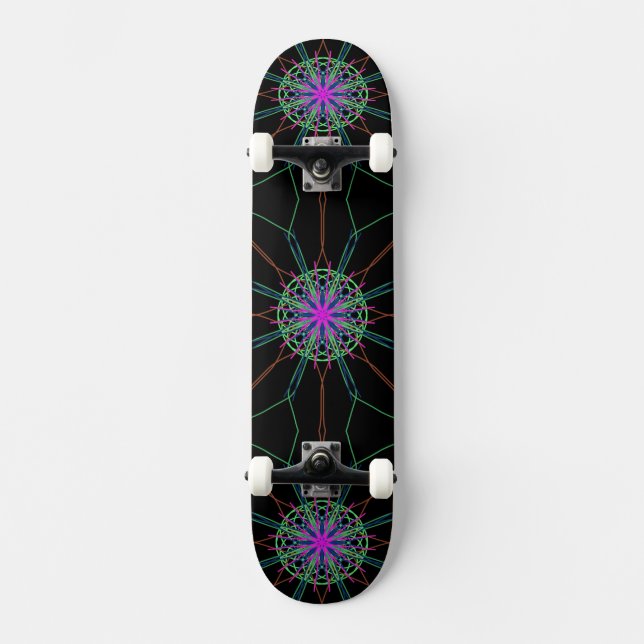 Kaleidoscope Mandala Art Black Pink Skateboard (Front)