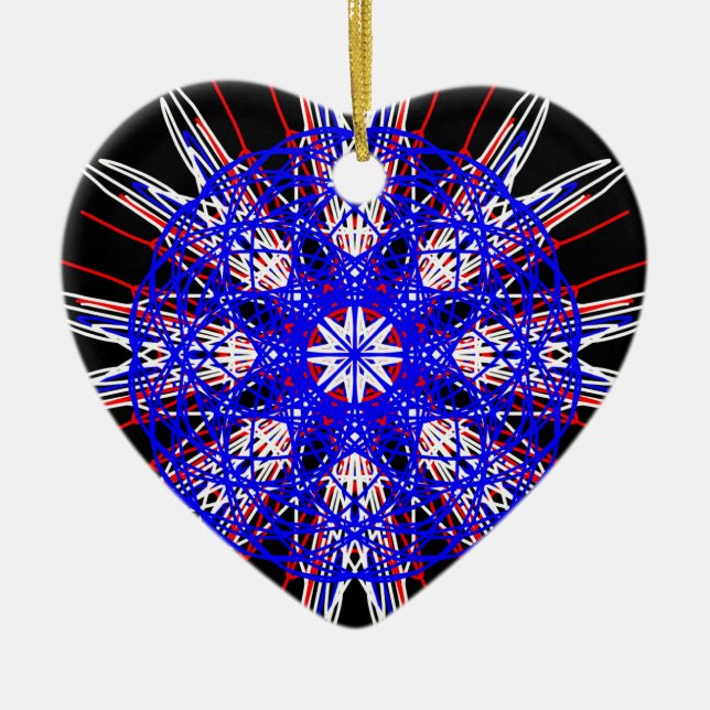 kaleidoscope mandala art black red white blue ceramic tree decoration (Front)