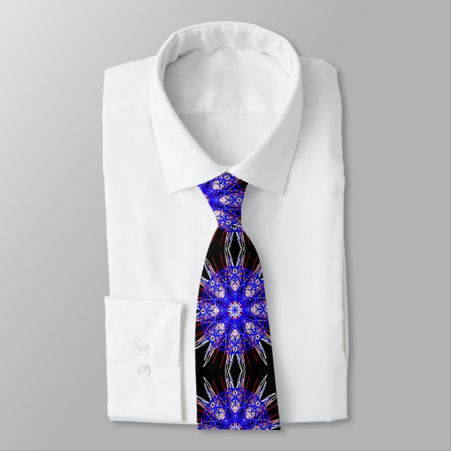 kaleidoscope mandala art black red white blue tie (Tied)
