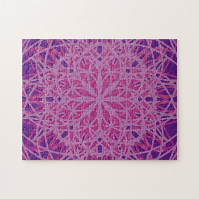Kaleidoscope Mandala Art Flower Pink Purple Jigsaw Puzzle (Horizontal)