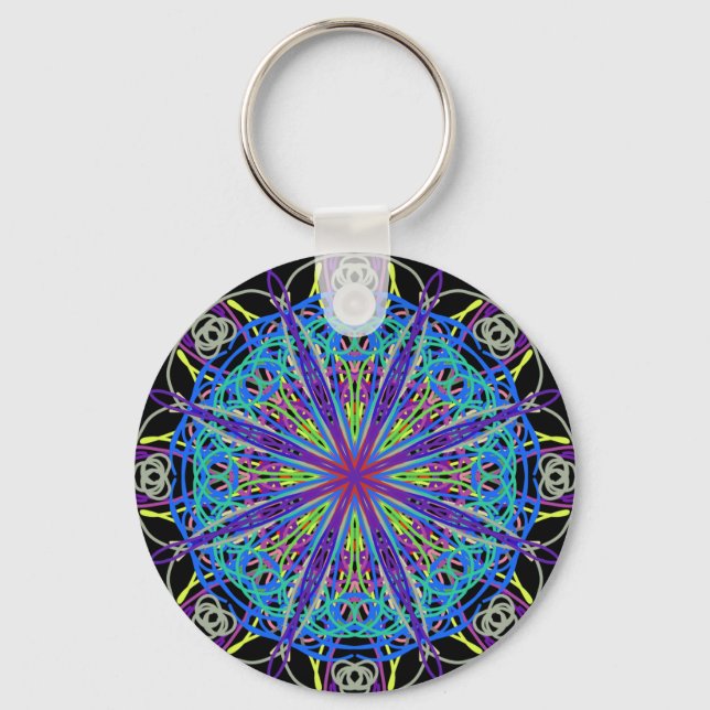 Kaleidoscope Mandala Art Joyful Colours Key Ring (Front)