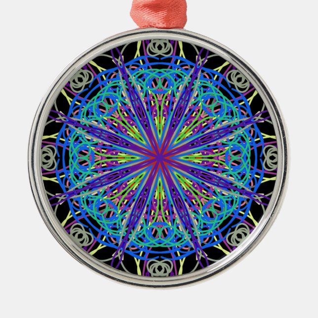 Kaleidoscope Mandala Art Joyful Colours Metal Tree Decoration (Front)