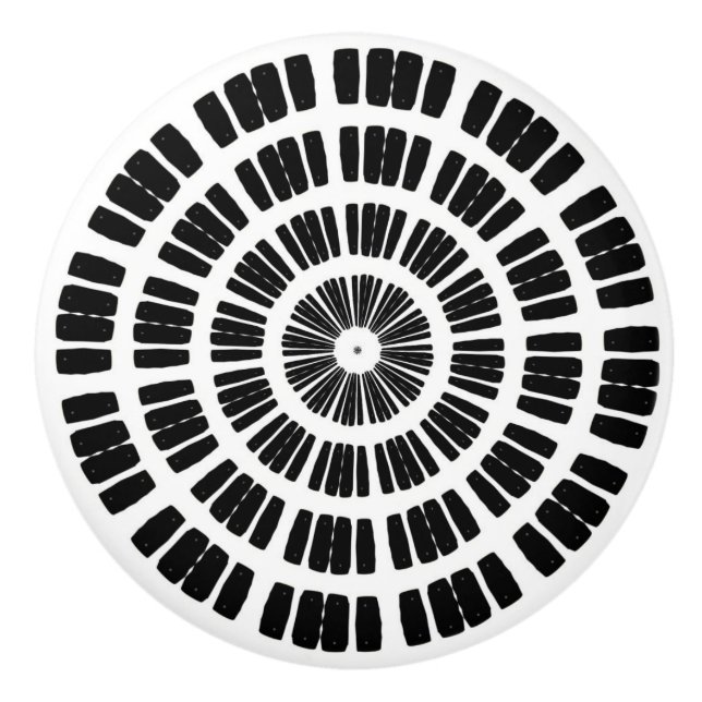 Kaleidoscope Mandala ceramic knob black and white (Front)
