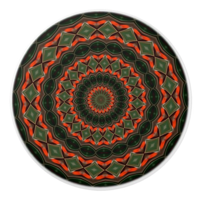 Kaleidoscope Mandala ceramic knob red green black (Front)