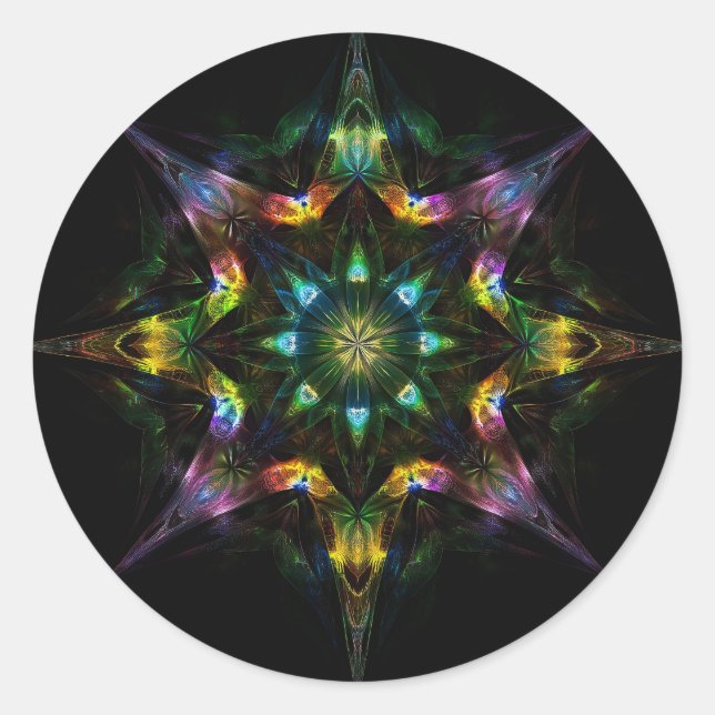 Kaleidoscope Mandala - Purple Green Black Classic Round Sticker (Front)