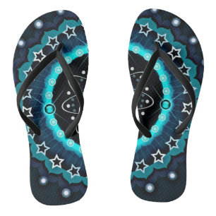 Kaleidoscope Mandala with Black Background Flip Flops