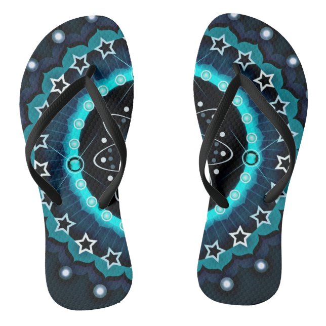 Kaleidoscope Mandala with Black Background  Flip Flops (Footbed)