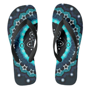 Kaleidoscope Mandala with Black Background Flip Flops