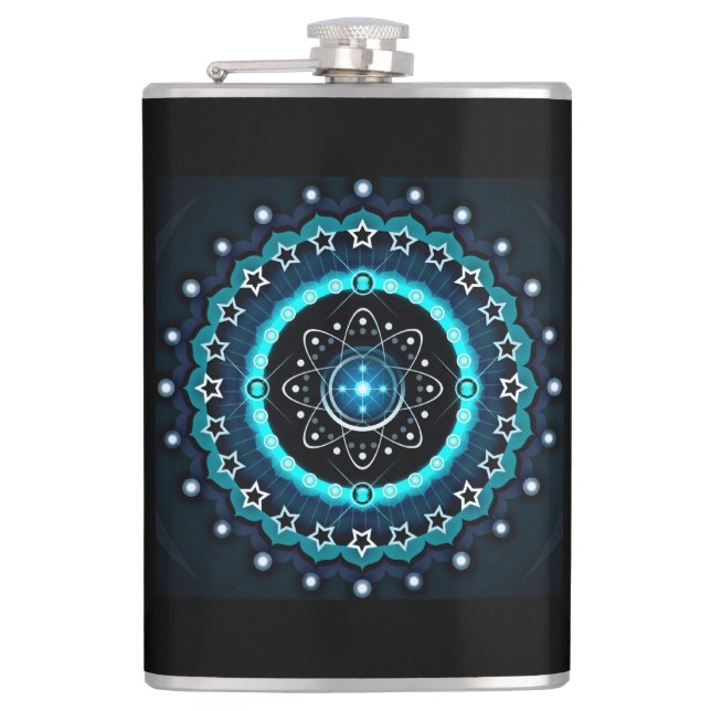 Kaleidoscope Mandala with Black Background  Hip Flask (Front)