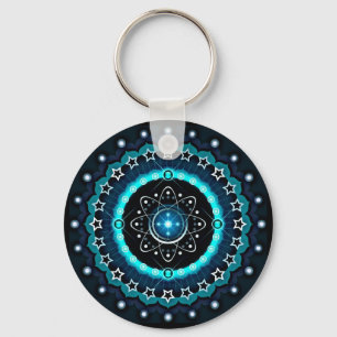 Kaleidoscope Mandala with Black Background Key Ring