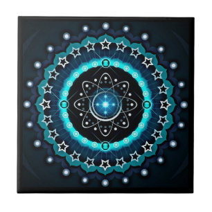 Kaleidoscope Mandala with Black Background Tile