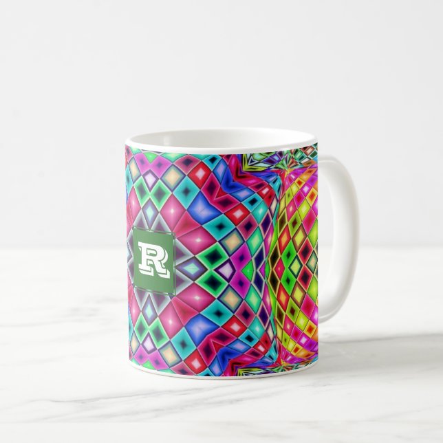 Kaleidoscope of Colour Custom Text Monogram Coffee Coffee Mug (Front Right)