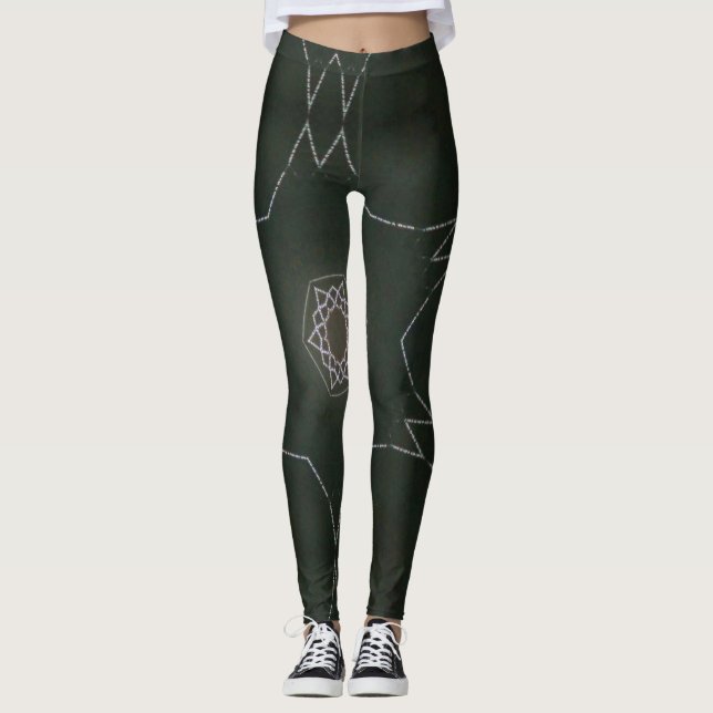 Kaleidoscope of Dew Star Black Background Leggings (Front)