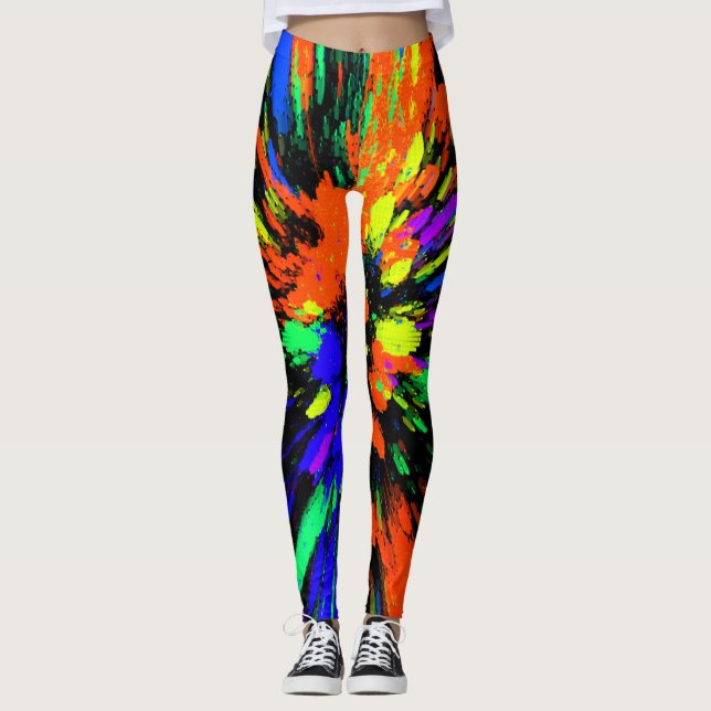 Kaleidoscope Orange Blue Purple Green Yellow Leggings (Front)