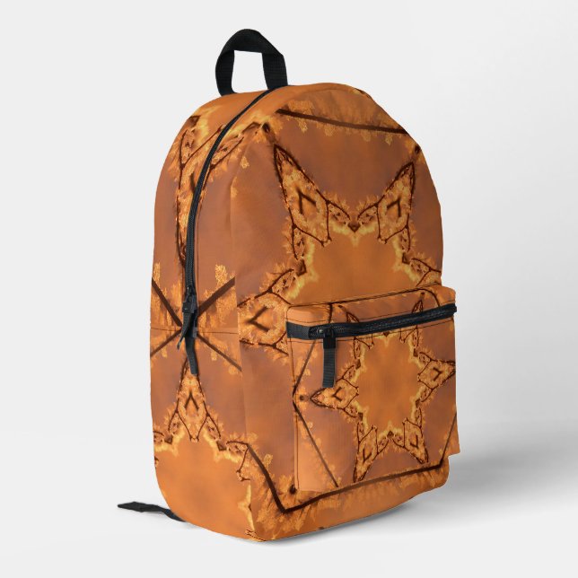Kaleidoscope Orange Frost and Stars Printed Backpack (Back Corner Left)