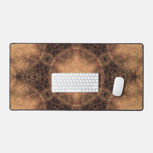 Kaleidoscope Orange Mist Black Background Desk Mat (Keyboard & Mouse)