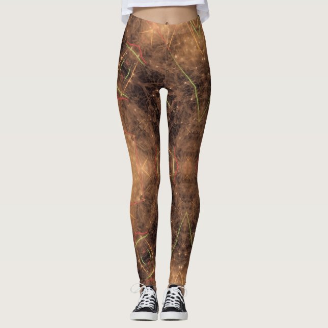 Kaleidoscope Orange Mist Black Background Leggings (Front)