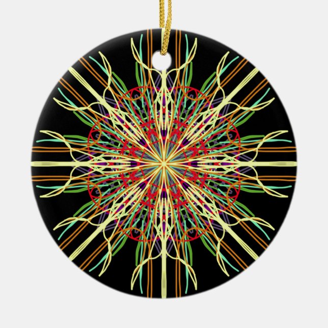 Kaleidoscope orange yellow black green blue flower ceramic tree decoration (Front)