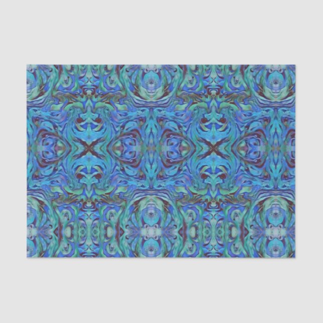 Kaleidoscope Pattern in Cool Blues Teal and Green Tissue Paper (Front)