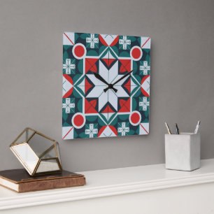Kaleidoscope patterned square wall clock