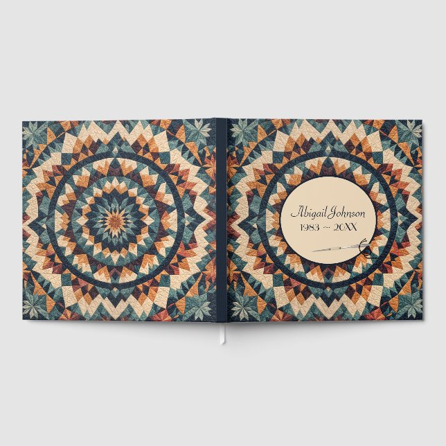 Kaleidoscope Quilt and Needle Memorial Service Guest Book (Full)