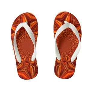 Kaleidoscope Red Digital Art Pattern-67546 Kid's Flip Flops