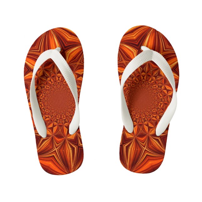 Kaleidoscope Red Digital Art Pattern-67546 Kid's Flip Flops (Footbed)