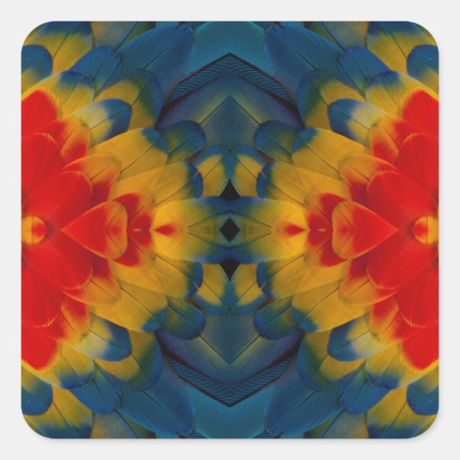 Kaleidoscope Scarlet Macaw design Square Sticker (Front)