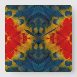 Kaleidoscope Scarlet Macaw design Square Wall Clock