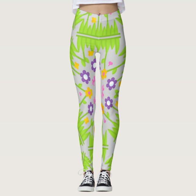 kaleidoscope seamless  floral pattern design leggings (Front)