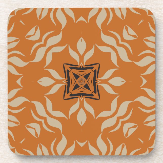 Kaleidoscope Square, Orange Tan Brown Coaster (Front)