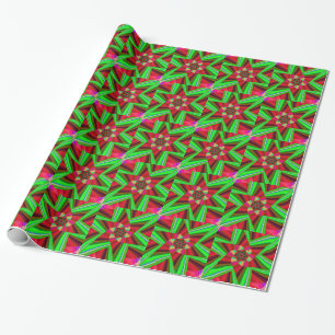 Kaleidoscope Star Art Red Green Wrapping Paper