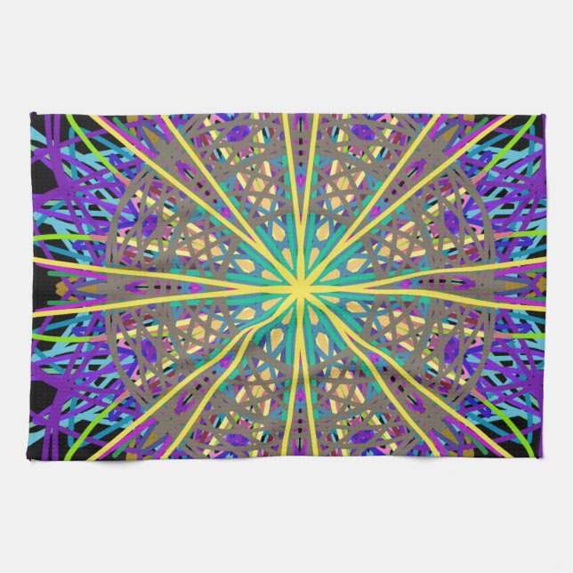 Kaleidoscope Star, Purple Orange Green Art Tea Towel (Horizontal)