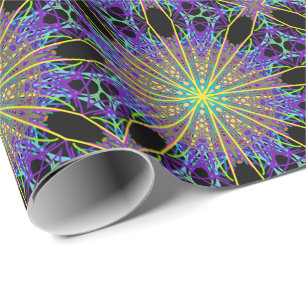 Kaleidoscope Star, Purple Orange Green Art Wrapping Paper