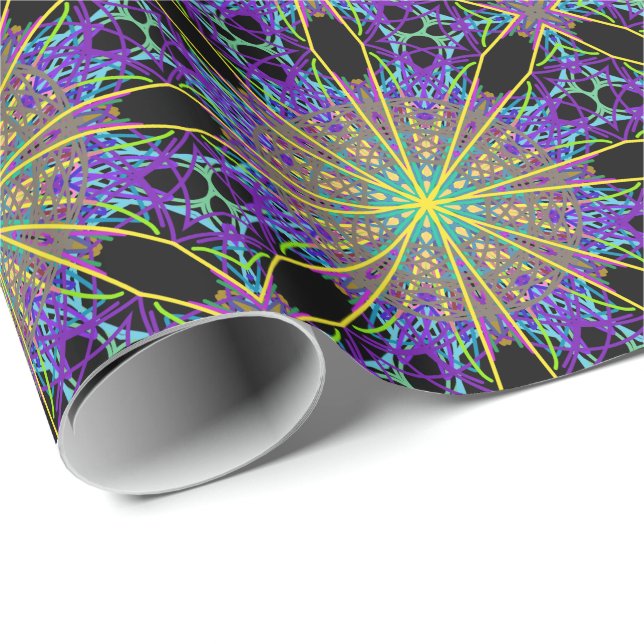 Kaleidoscope Star, Purple Orange Green Art Wrapping Paper (Roll Corner)
