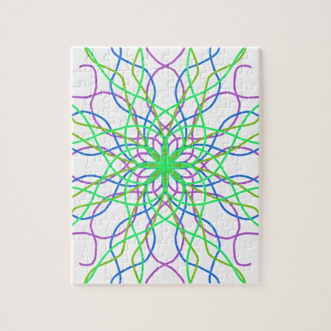 Kaleidoscope Star, White Green Blue Purple Art Jigsaw Puzzle (Vertical)