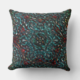Kaleidoscope style old metal chrome blue green to  cushion