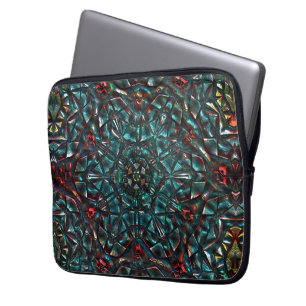 Kaleidoscope style old metal chrome blue green to  laptop sleeve