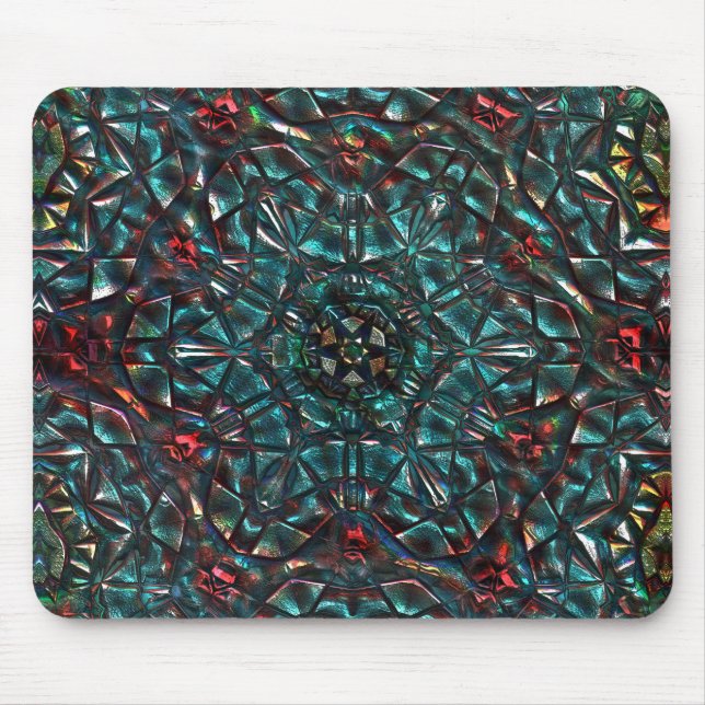 Kaleidoscope style old metal chrome blue green to  mouse mat (Front)