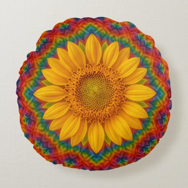 Kaleidoscope Sunflower  Round Cushion (Front)