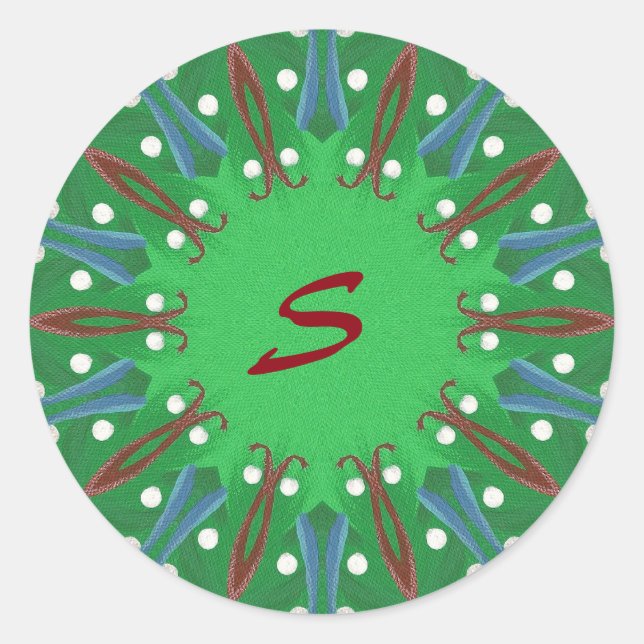 Kaleidoscope Tree Monogram Christmas Stickers (Front)