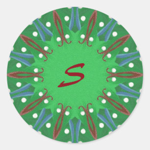 Kaleidoscope Tree Monogram Christmas Stickers