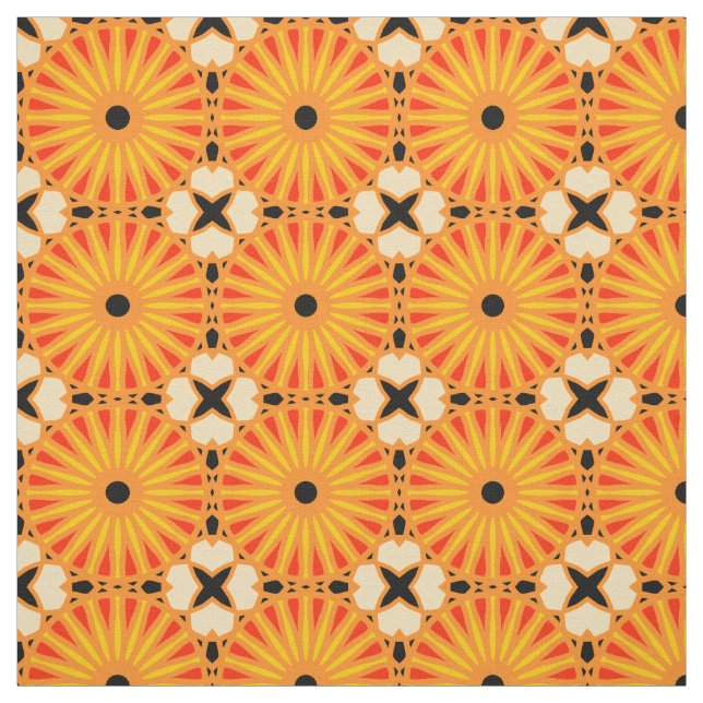 Kaleidoscope Wheel Pattern P Black Red Yellow 1 Fabric (Swatch)